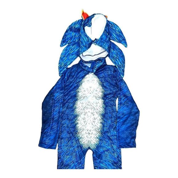 Kids Sonic The Hedgehog Cosplay Costume Jumpsuit,Gloves, And Cap Size Medium 5 6